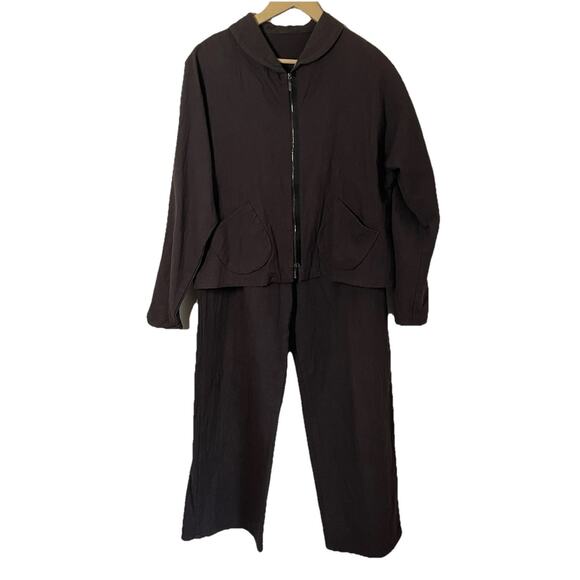 BABETTE San Francisco Brown Cotton Cropped Jacket Stretch Wide Leg Pants Women M - Picture 1 of 16